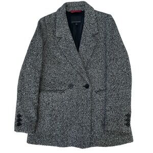 Banana Republic Tweed Jacket Women's Size 4 Herringbone DB Black Wool Blend Coat